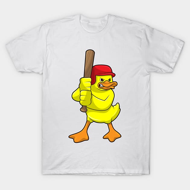 Duck at Baseball with Baseball bat & Cap T-Shirt by Markus Schnabel